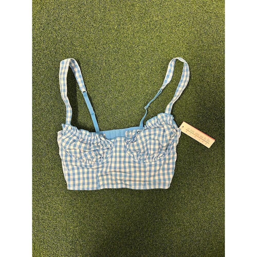 NEW COLSIE BLUE PLAID GINGHAM CORSET BRALETTE SIZE S